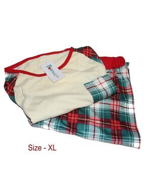 PopReal Fall Christmas Pajamas Women's Red Green Plaid Size Extra Large